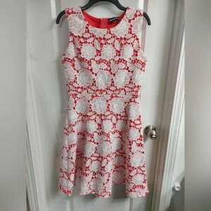 EUC Karl Lagerfeld Dress Crochet White Lace Overlay Coral
